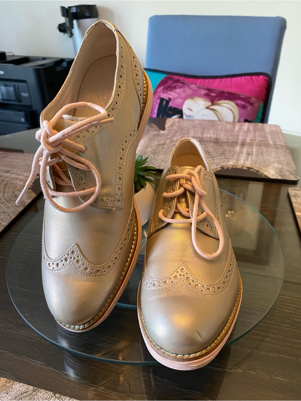 Cole Haan Metallic Gold Wingtip Oxfords